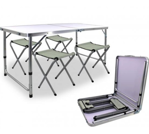 Стіл туристичний розкладний Jumi Economix з 4 стільцями 120 х 60 см - білий