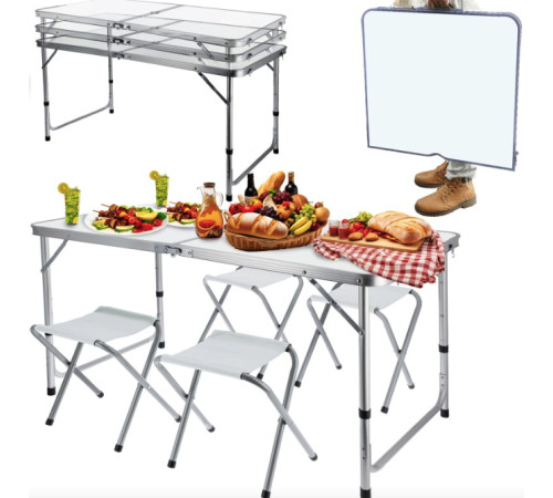 Стіл туристичний розкладний Jumi Economix з 4 стільцями 120 х 60 см - білий