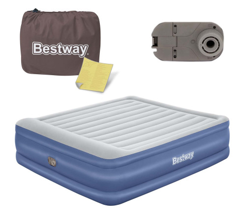Матрац надувний Bestway 67692 з вбудованим електронасосом 203x193 см, синьо-сірий Матрац надувний Bestway 67692 з вбудованим електронасосом 203x193 см, синьо-сірий