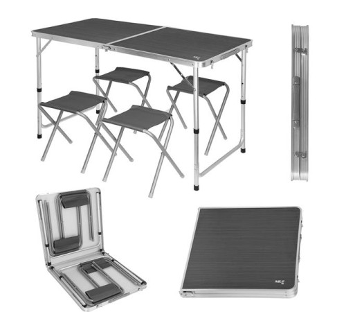 Стіл розкладний NILS CAMP NC1633 з 4 стільцями, темно-сірий