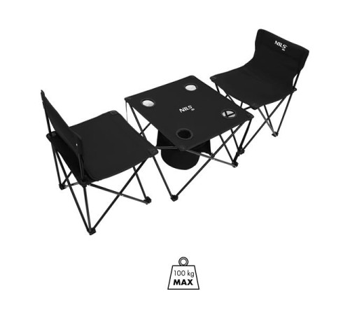 Стіл розкладний NILS CAMP NC3304 з 2 стільцями, чорний