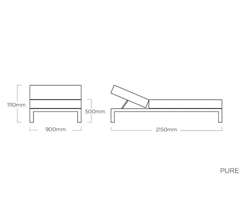 Лежак KETTLER PURE 0107014-7000, 215 х 90 х 50 см - темно-сірий