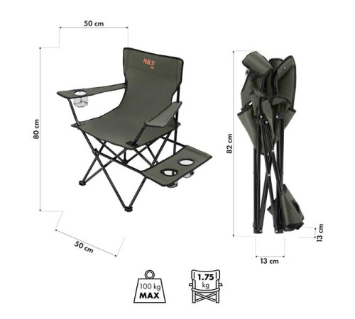 Крісло для кемпінгу NILS CAMP NC3301, хакі