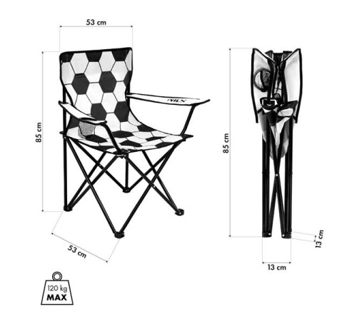 Крісло для кемпінгу NILS CAMP NC3303, чорно-біле