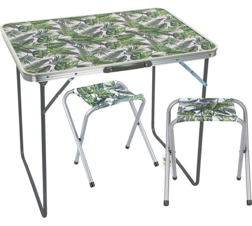 Стіл кемпінговий розкладний Enero і 2 крісла 80 x 60 x 70 см - зелено-біле