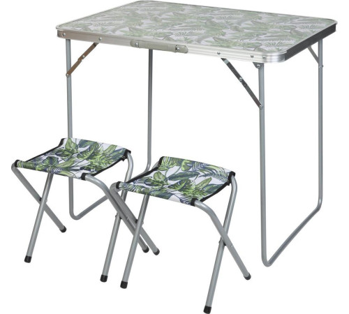 Стіл кемпінговий розкладний Enero і 2 крісла 80 x 60 x 70 см - зелено-біле