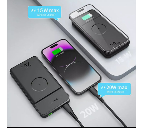 Повербанк бездротовий 2-в-1 Proove Power Stand 20W 10000mAh, чорний