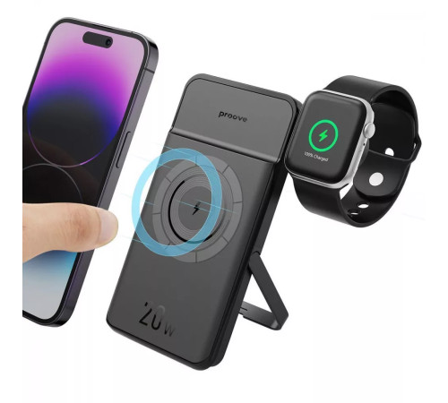 Повербанк бездротовий 2-в-1 Proove Power Stand 20W 10000mAh, чорний