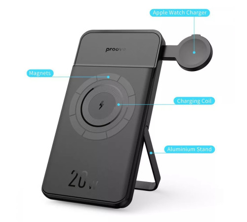 Повербанк бездротовий 2-в-1 Proove Power Stand 20W 10000mAh, чорний