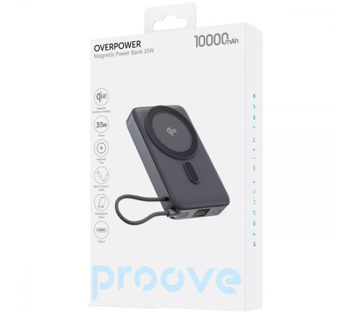 Повербанк Proove OverPower 35W 10000 mAh Qi2, сірий