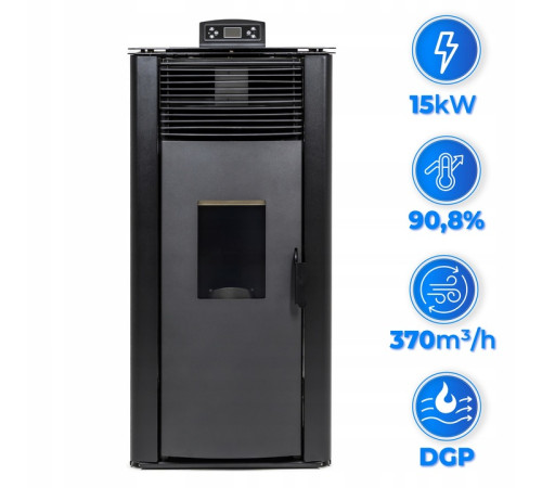 Пелетна піч-камін THUNDER GAREN BLACK 15 кВт