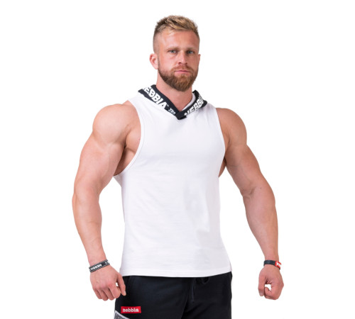 Чоловіча футболка з капюшоном без рукавів Nebbia No Excuses 173 - білий/L