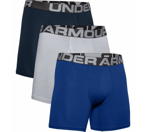 Чоловічі боксерки Under Armour Charged Cotton - 3 пари: темно-сині/сірі/яскраво сині/XXL Чоловічі боксерки Under Armour Charged Cotton - 3 пари: темно-сині/сірі/яскраво сині/XXL