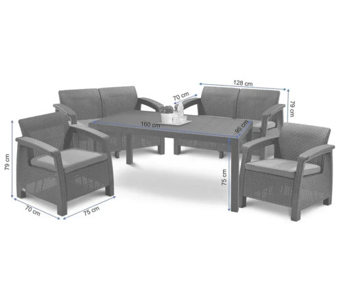 Комплект меблів Keter Fiesta 6-місний з подушками, графіт