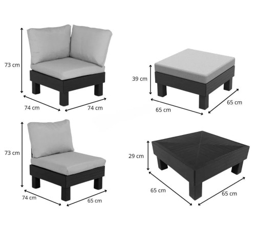 Комплект меблів Keter Elements 5-місний з подушками, графіт