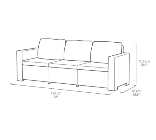 Диван садовий Keter California 3-місний з подушками, капучино