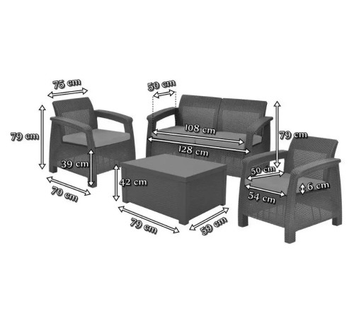 Комплект меблів Keter Corfu II 4-місний, графіт