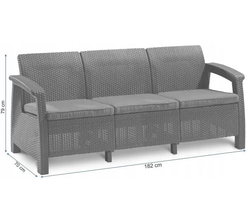 Диван садовий Keter Corfu II Max Love 3-місний, графіт