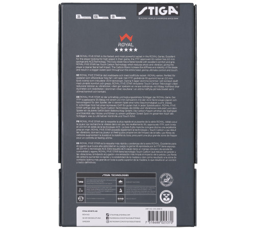 Ракетка для настільного тенісу Stiga Royal Carbon 5 Star FL, чорно-червона Ракетка для настільного тенісу Stiga Royal Carbon 5 Star FL, чорно-червона