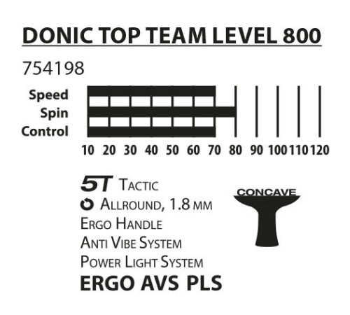 Ракетка для настільного тенісу DONIC TOP TEAM 800, чорна Ракетка для настільного тенісу DONIC TOP TEAM 800, чорна