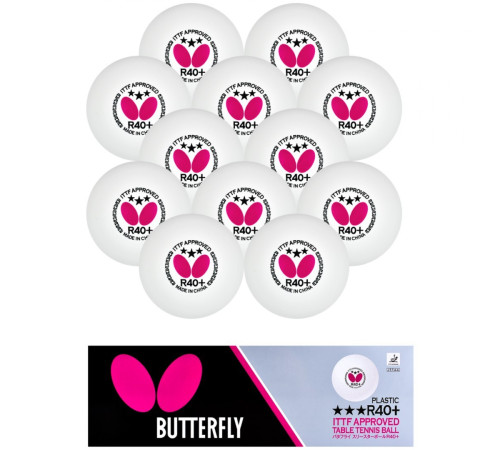 М'ячі для настільного тенісу BUTTERFLY 12 шт, білий М'ячі для настільного тенісу BUTTERFLY 12 шт, білий