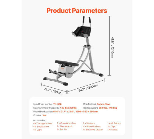 Тренажер для пресу VEVOR YN-388, сірий