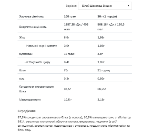 Протеїн Whey Protein - 2270г Вишня з білого шоколаду