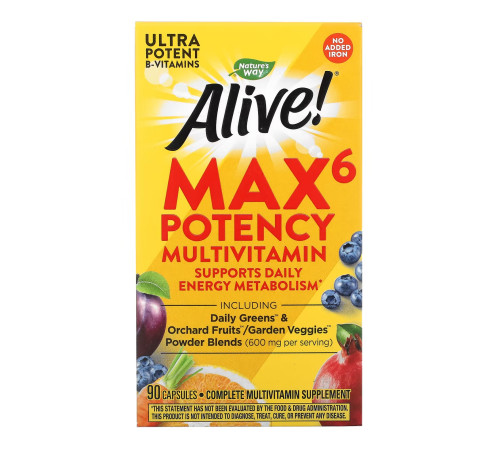 Nature's Way Alive! Max6 (No-Iron) - 90 vcaps Nature's Way Alive! Max6 (No-Iron) - 90 vcaps