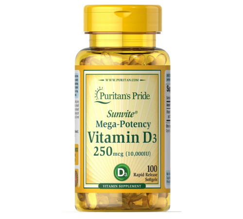 Вітамін Vitamin D3 250мкг (10000 IU) Mega-Potency - 100 капсул Вітамін Vitamin D3 250мкг (10000 IU) Mega-Potency - 100 капсул