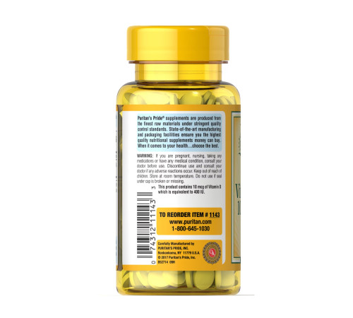 Вітамін Vitamin D3 10мкг (400 IU) - 100 таблеток Вітамін Vitamin D3 10мкг (400 IU) - 100 таблеток