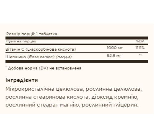 Вітамін Vitamin C W/Rose Hip 1000мг - 100 таблеток Вітамін Vitamin C W/Rose Hip 1000мг - 100 таблеток