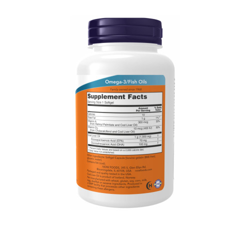Cod Liver Oil Now Foods 1000mg - 180 sgels Cod Liver Oil Now Foods 1000mg - 180 sgels