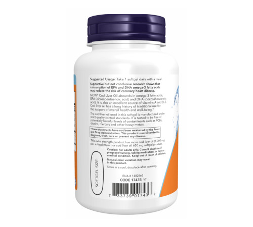 Cod Liver Oil Now Foods 1000mg - 180 sgels Cod Liver Oil Now Foods 1000mg - 180 sgels