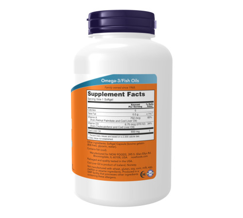 Cod Liver Oil Now Foods 650mg - 250 sgels Cod Liver Oil Now Foods 650mg - 250 sgels