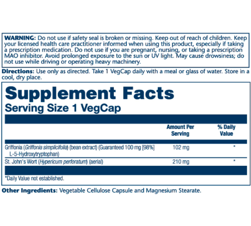 Guaranteed Potency 5-HTP + St. John's 100mg - 30 vcaps Guaranteed Potency 5-HTP + St. John's 100mg - 30 vcaps