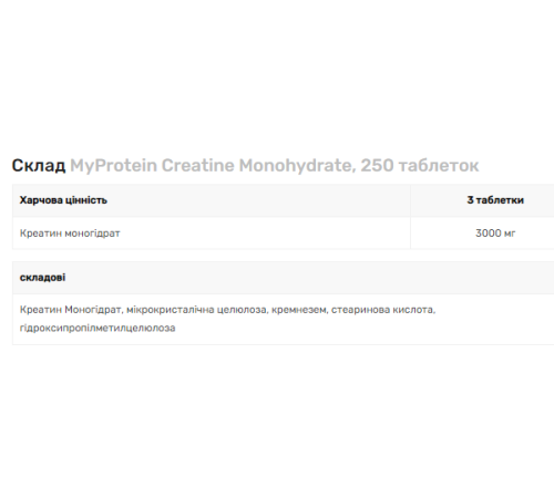 Creatine Monohydrate Myprotein - 250 tabs Creatine Monohydrate Myprotein - 250 tabs
