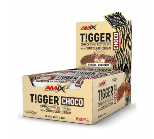 Tigger Zero Choco Protein Bar - 20x60g Choco coconut Tigger Zero Choco Protein Bar - 20x60g Choco coconut