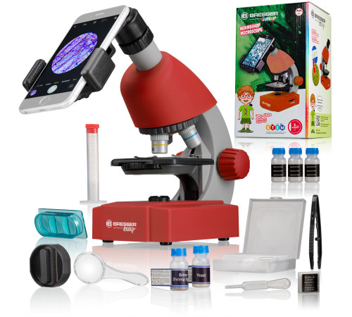 Мікроскоп Bresser Junior 40x-640x Red з набором для дослідів та адаптером для смартфона (8851300E8G000) Мікроскоп Bresser Junior 40x-640x Red з набором для дослідів та адаптером для смартфона (8851300E8G000)