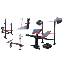 Лава регульована для жиму RN-Sport ReadMeBlack + штанга металева 83 кг, гриф W, гантелі 