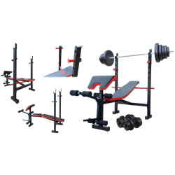 Лава регульована для жиму RN-Sport ReadMeBlack + штанга металева 83 кг, гриф W, гантелі 