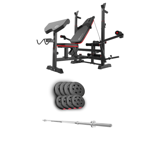 Набір Hop-Sport Premium 39 кг з лавою HS-1075 Pro та штангою Набір Hop-Sport Premium 39 кг з лавою HS-1075 Pro та штангою