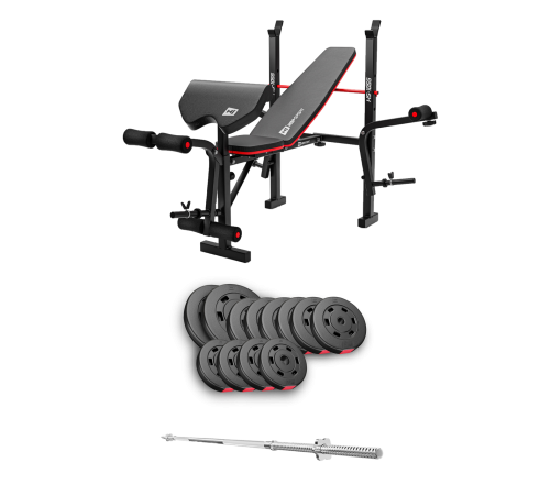 Набір Hop-Sport Premium 69 кг з лавою HS-1055 Pro та штангою Набір Hop-Sport Premium 69 кг з лавою HS-1055 Pro та штангою