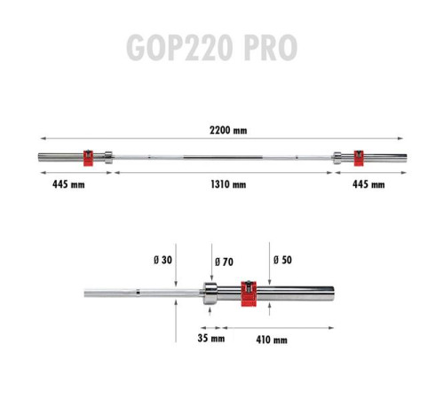 Гриф олімпійський HMS GOP220 PRO з затискачами ZG1000R, 220 см