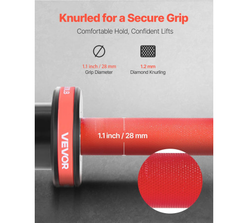 Гриф гантельний VEVOR 120 см, червоний