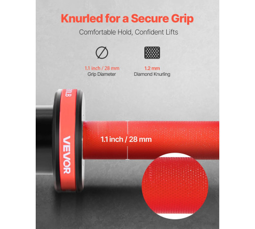 Гриф гантельний VEVOR 453,59 кг, червоний