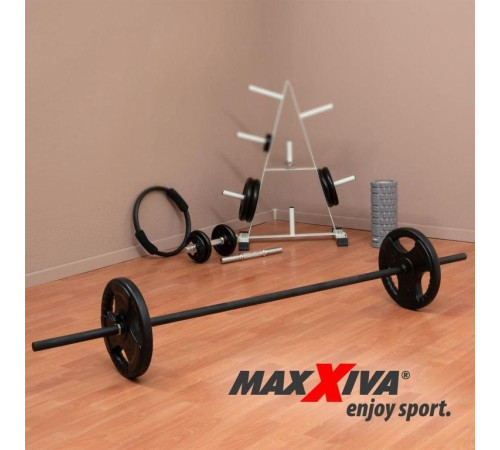 Гриф прямий Maxxiva 180 см, чорний + пружинні замки Гриф прямий Maxxiva 180 см, чорний + пружинні замки