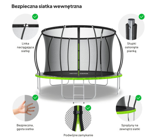 Батут Zipro Jump Pro Premium з внутрішньої сіткою 12 футів 374 см чорно-зелений