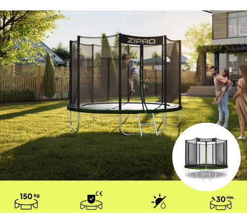 Батут Zipro Jump Pro з зовнішньою сіткою 8 футів 252 см чорно-зелений Батут Zipro Jump Pro з зовнішньою сіткою 8 футів 252 см чорно-зелений