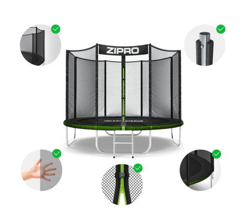 Батут Zipro Jump Pro з зовнішньою сіткою 8 футів 252 см чорно-зелений Батут Zipro Jump Pro з зовнішньою сіткою 8 футів 252 см чорно-зелений