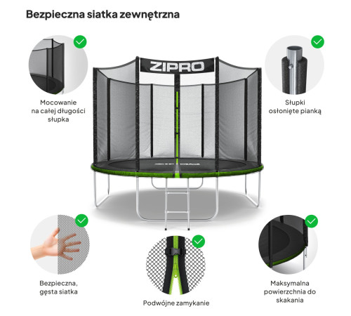 Батут Zipro Jump Pro із зовнішньою сіткою 10 футів 312 см чорно-зелений Батут Zipro Jump Pro із зовнішньою сіткою 10 футів 312 см чорно-зелений